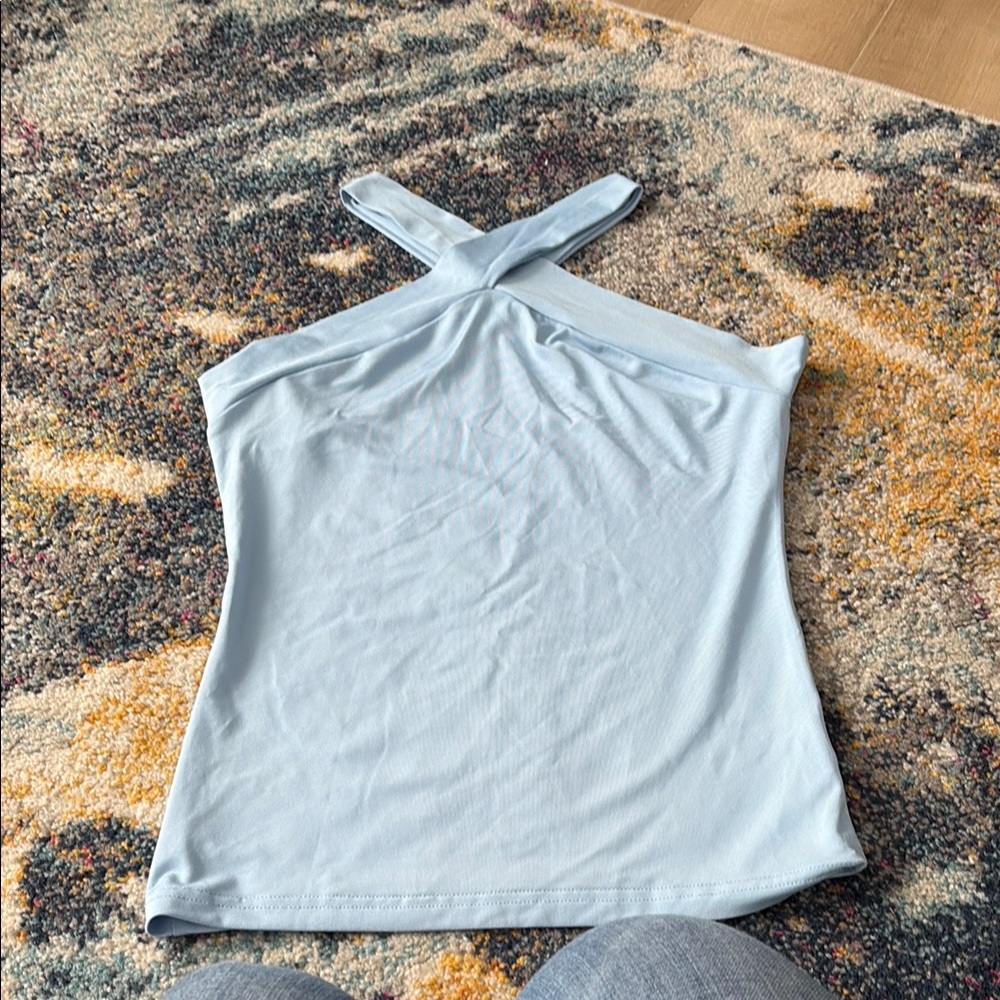 SHEIN Blue Asymmetrical Backless Tank Top